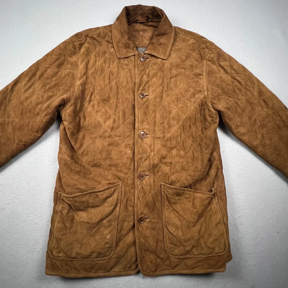 Johnnie Walker Quilted Goat Suede Jacket Mens M Brown Field Coat Outdoor Luxury